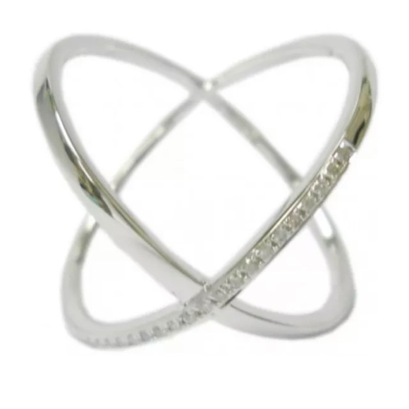 SHAY fine jewelry white gold half diamond X ring celebrity style sz 6.5 NEW $750